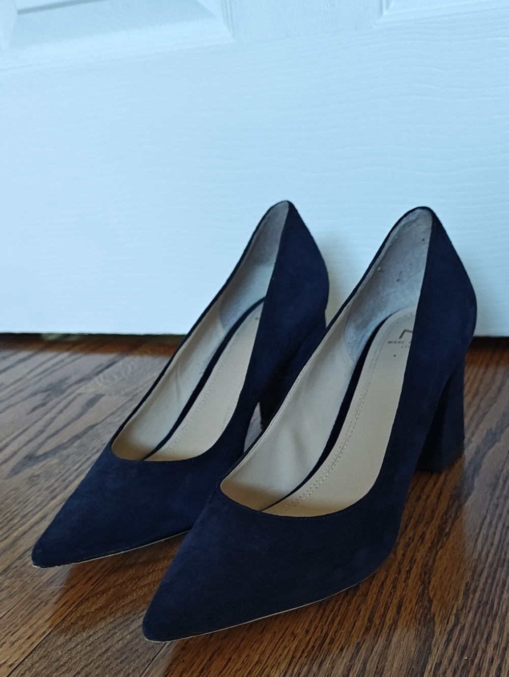Marc Fisher Navy Suede Pointed-Toe Block Heel Pumps